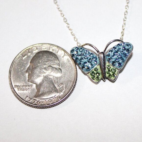 Sterling Silver Crystal & Paste Butterfly Necklace - Picture 3 of 7
